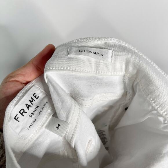 Frame Womens 24 White Blanc Le High Skinny Jeans Fray Hem Cotton Stretch Denim - Picture 9 of 11
